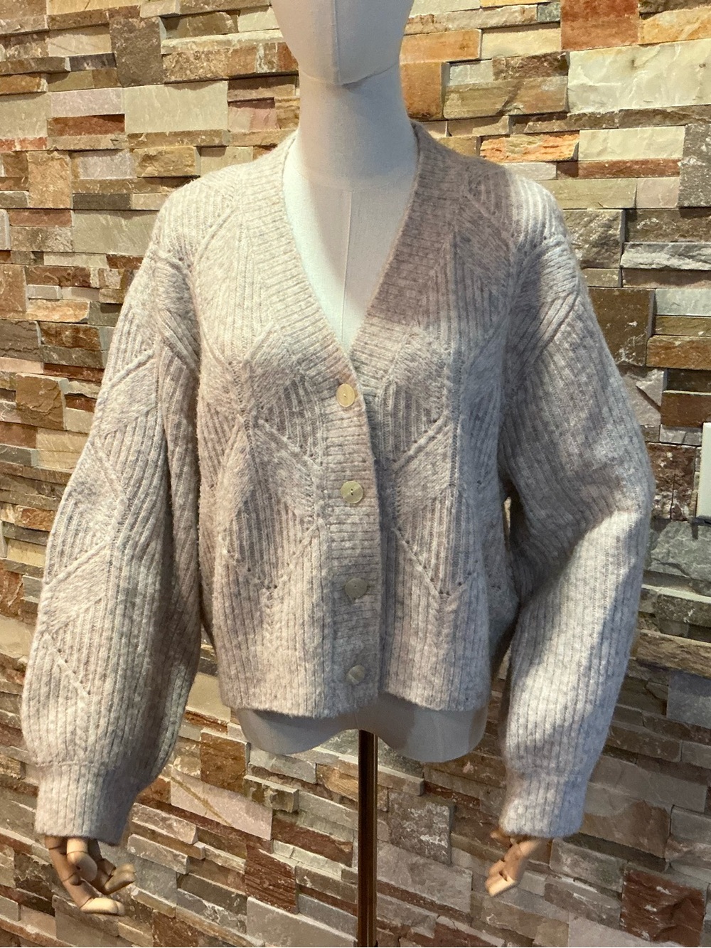 & Other Stories Soft Cream Button-Front Knit Cardigan